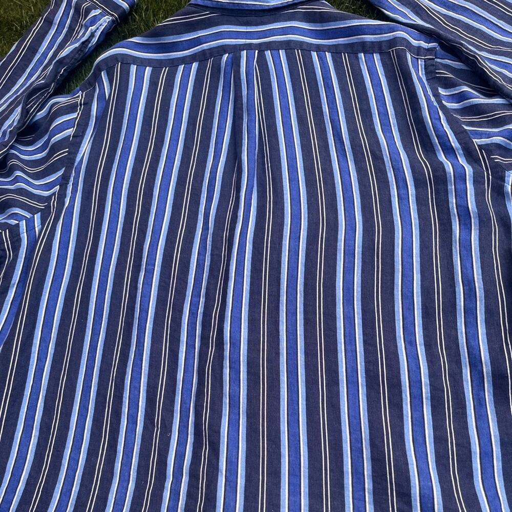 Ralph Lauren 100% Linen Blue Striped Button Down Long Sleeve Collared Shirt XXL - Picture 9 of 9